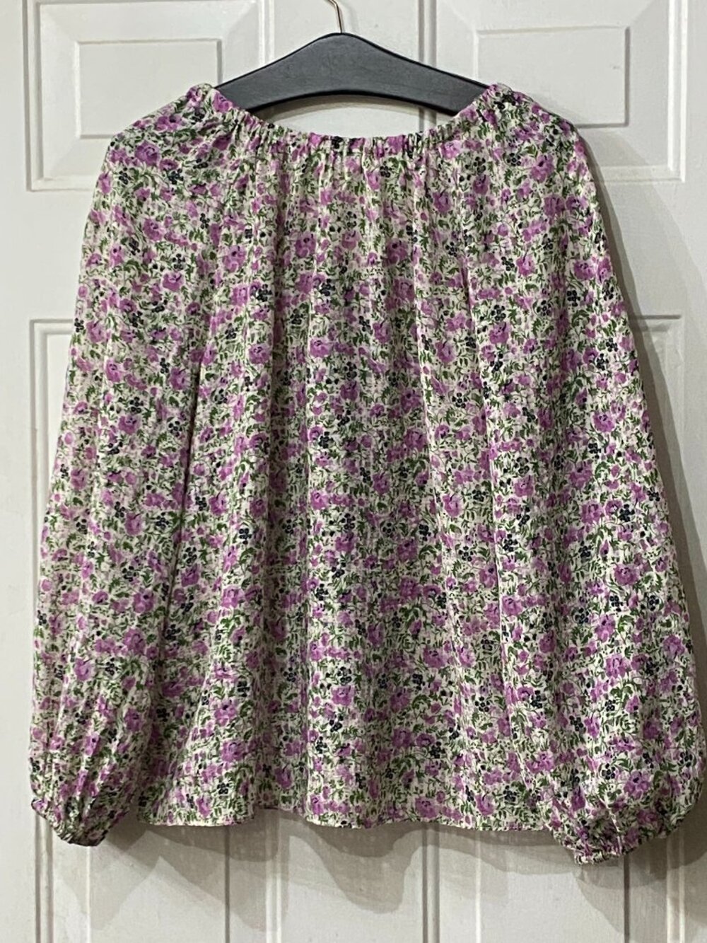 Pearl by Lela Rose Sz XS Relaxed Blouse Long Sleeve Purple/Green Floral